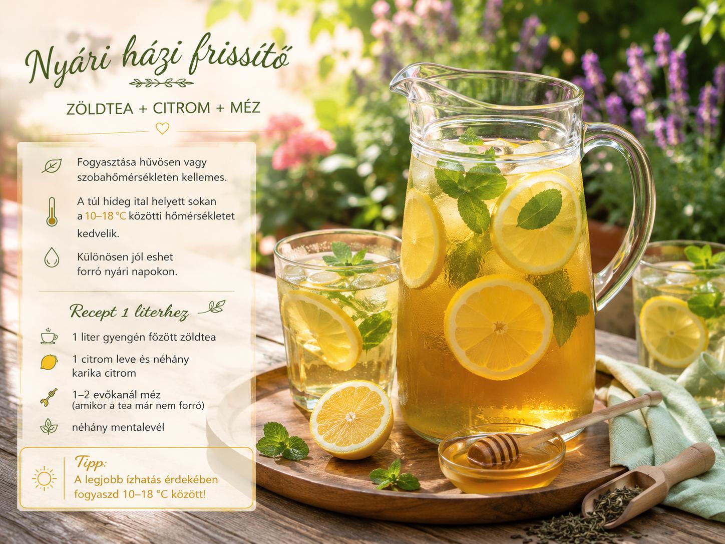 Bögre zöldtea citromkarikával és mézzel