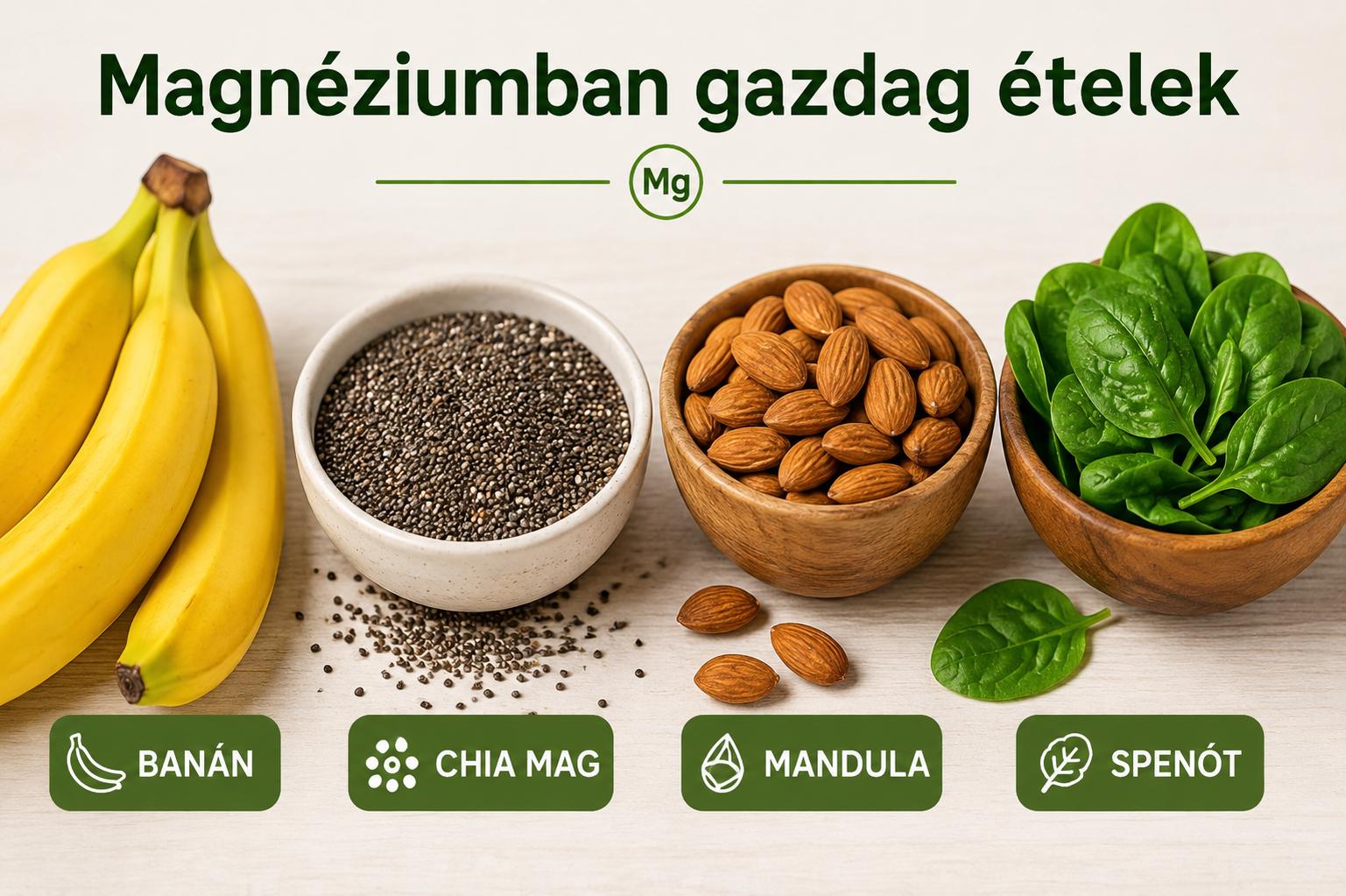 Magnéziumban gazdag ételek – banán, chia mag, mandula, spenót